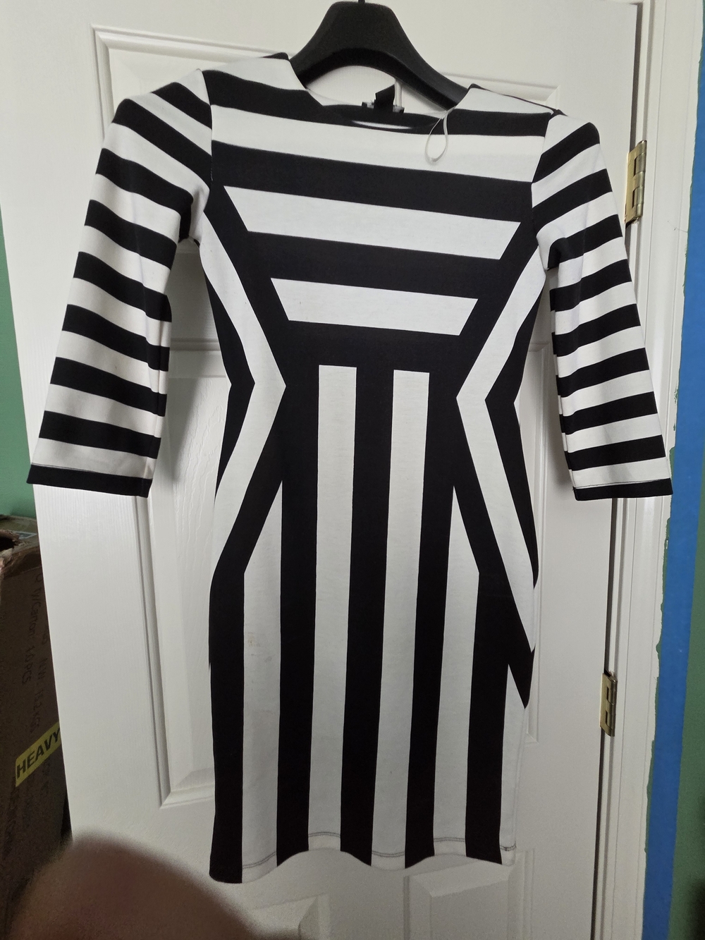 H&M Black and White Long Sleeve Striped Sheath Dress